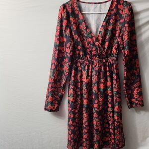 Floral V-Neck Long Sleeve Valentines Dress